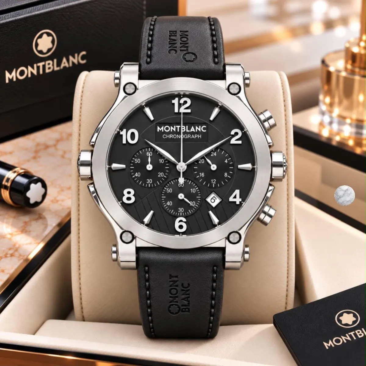 Premium active chronograph, luxury montblanc leather strap wat - Image 7