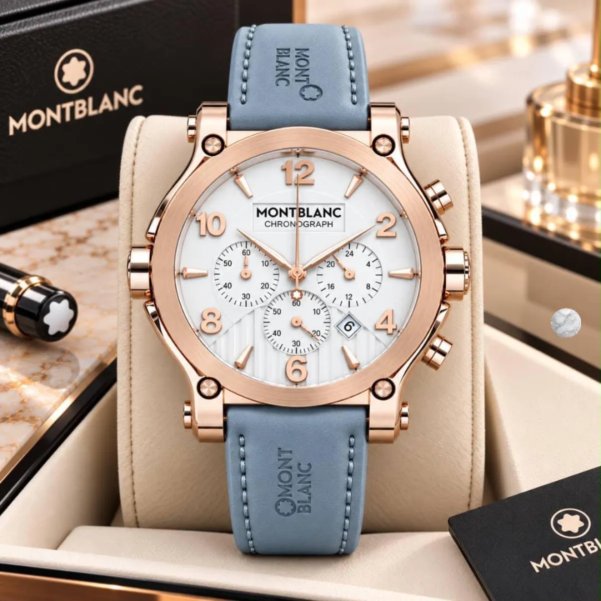 Premium active chronograph, luxury montblanc leather strap wat - Image 8