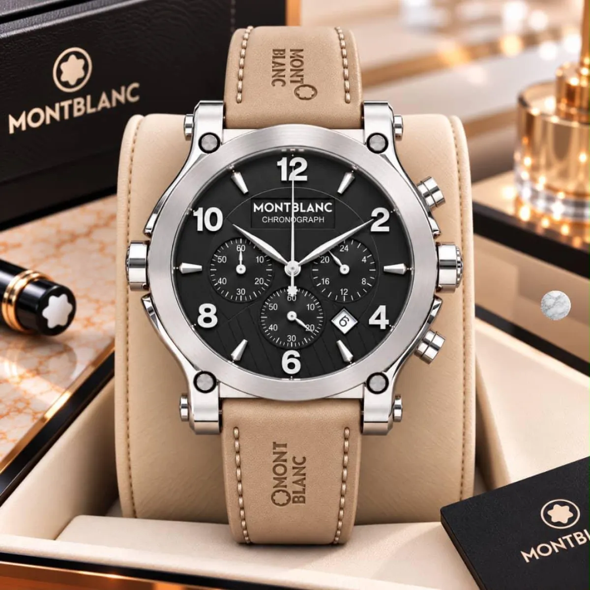 Premium active chronograph, luxury montblanc leather strap wat - Image 9