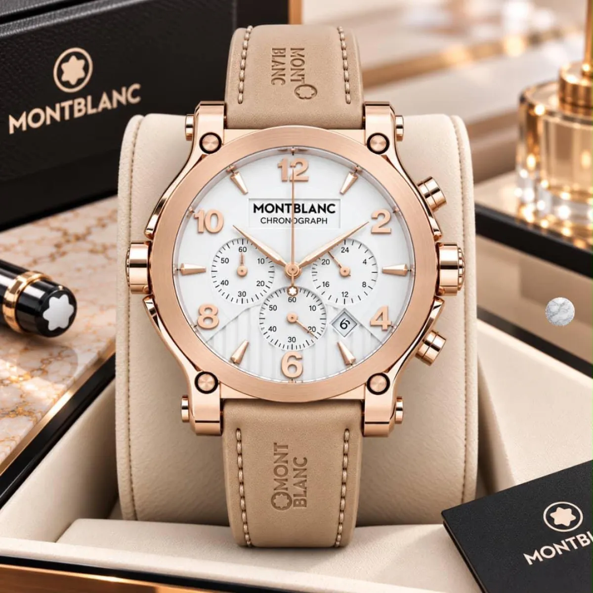 Premium active chronograph, luxury montblanc leather strap wat - Image 10